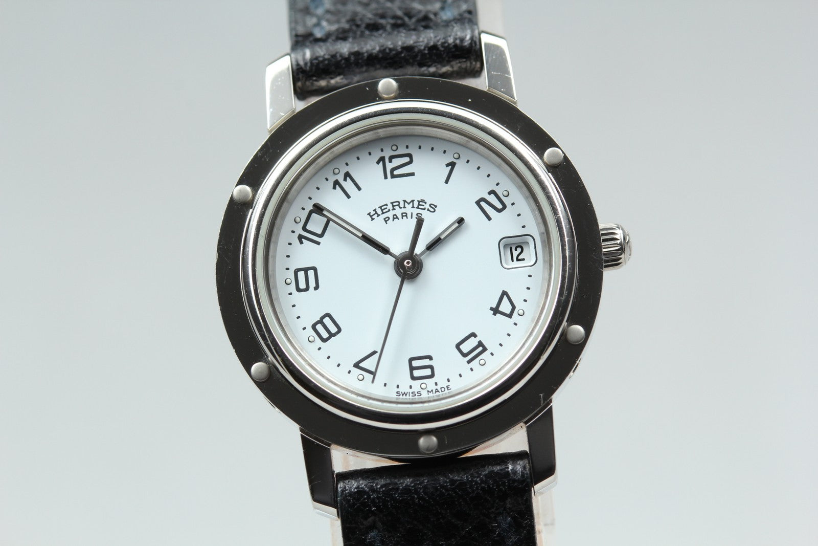 [Exc+5 Box] Hermes Clipper CL4.210 24mm "F" Silver Black Woman's Quartz Watch