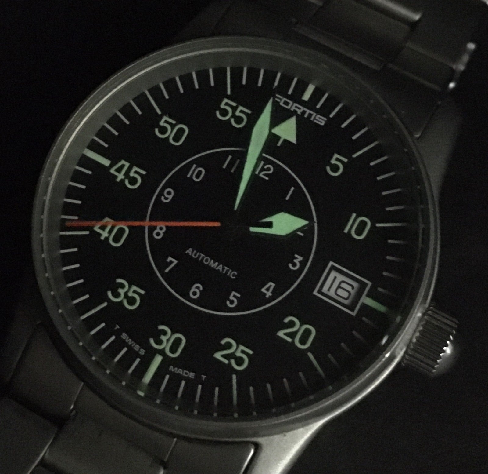 FORTIS Flieger 620.10.46 Automatic Black Men's Date Watch 34mm JAPAN Exc+5*Box
