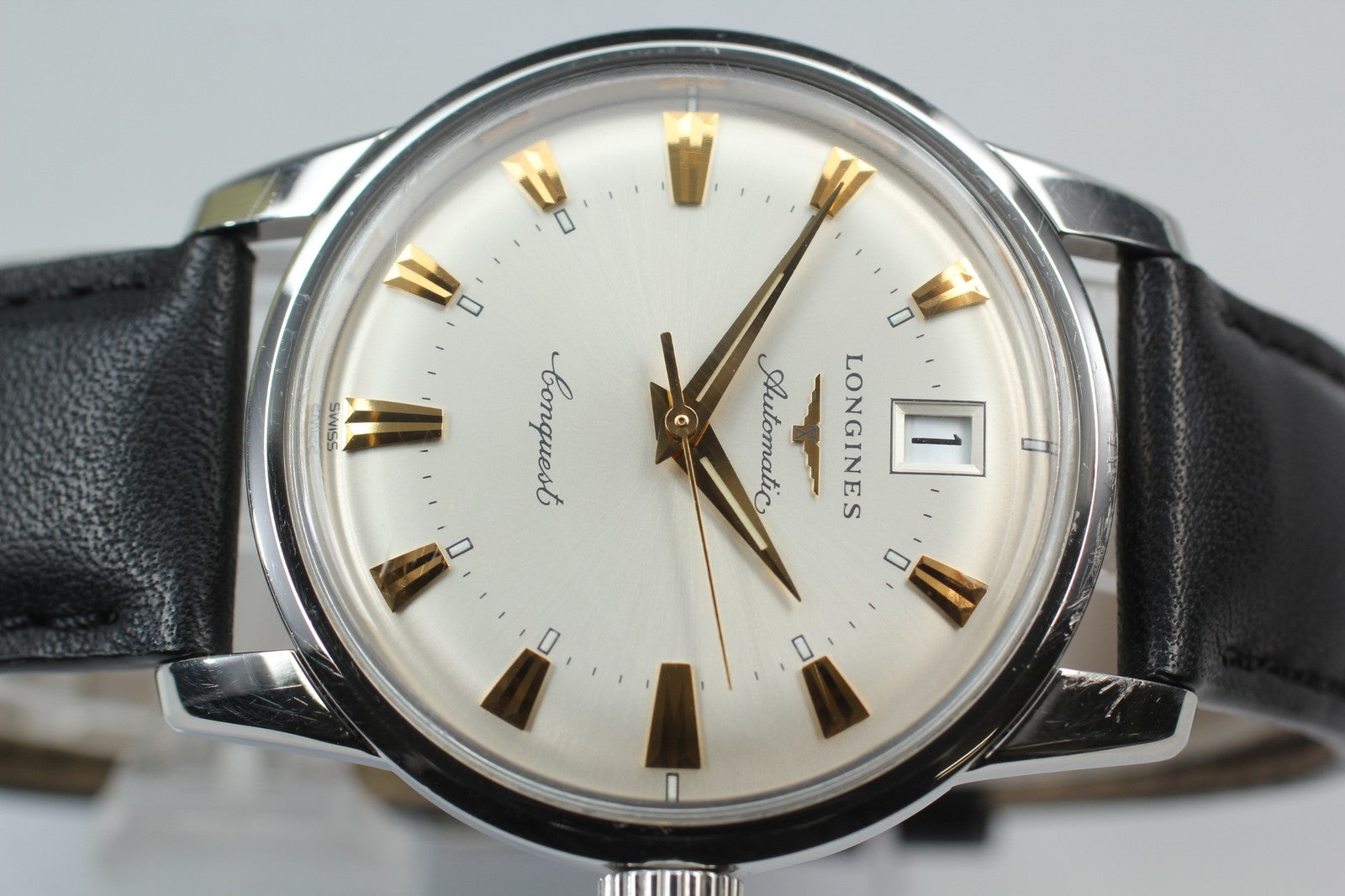 Longines Conquest Heritage L1.611.4 34mm Silver Black Automatic Mens Watch [Box]