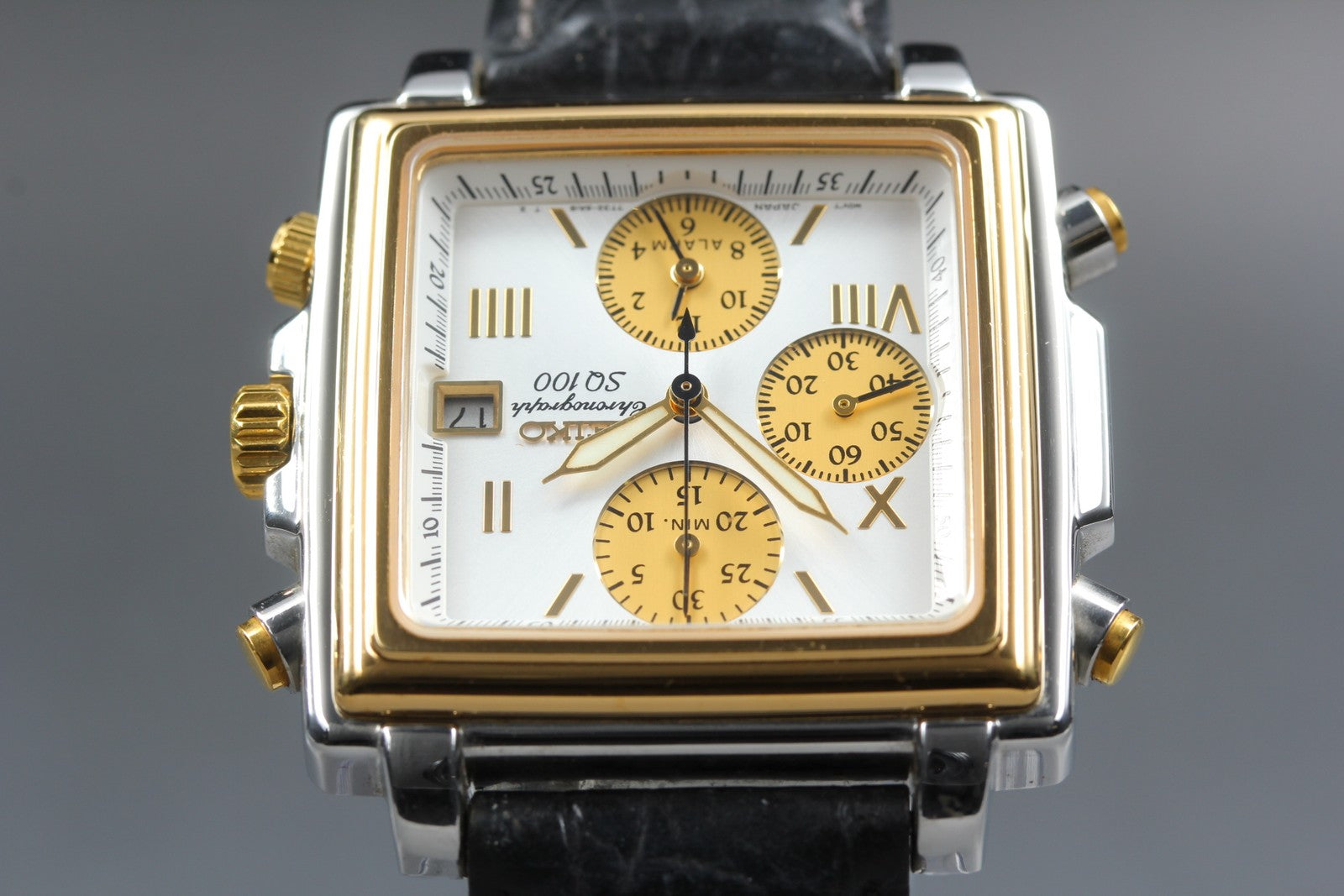 Vintage SEIKO SQ100 7T32-5A20 Monaco Chronograph Quartz Men's Watch 36mm JAPAN
