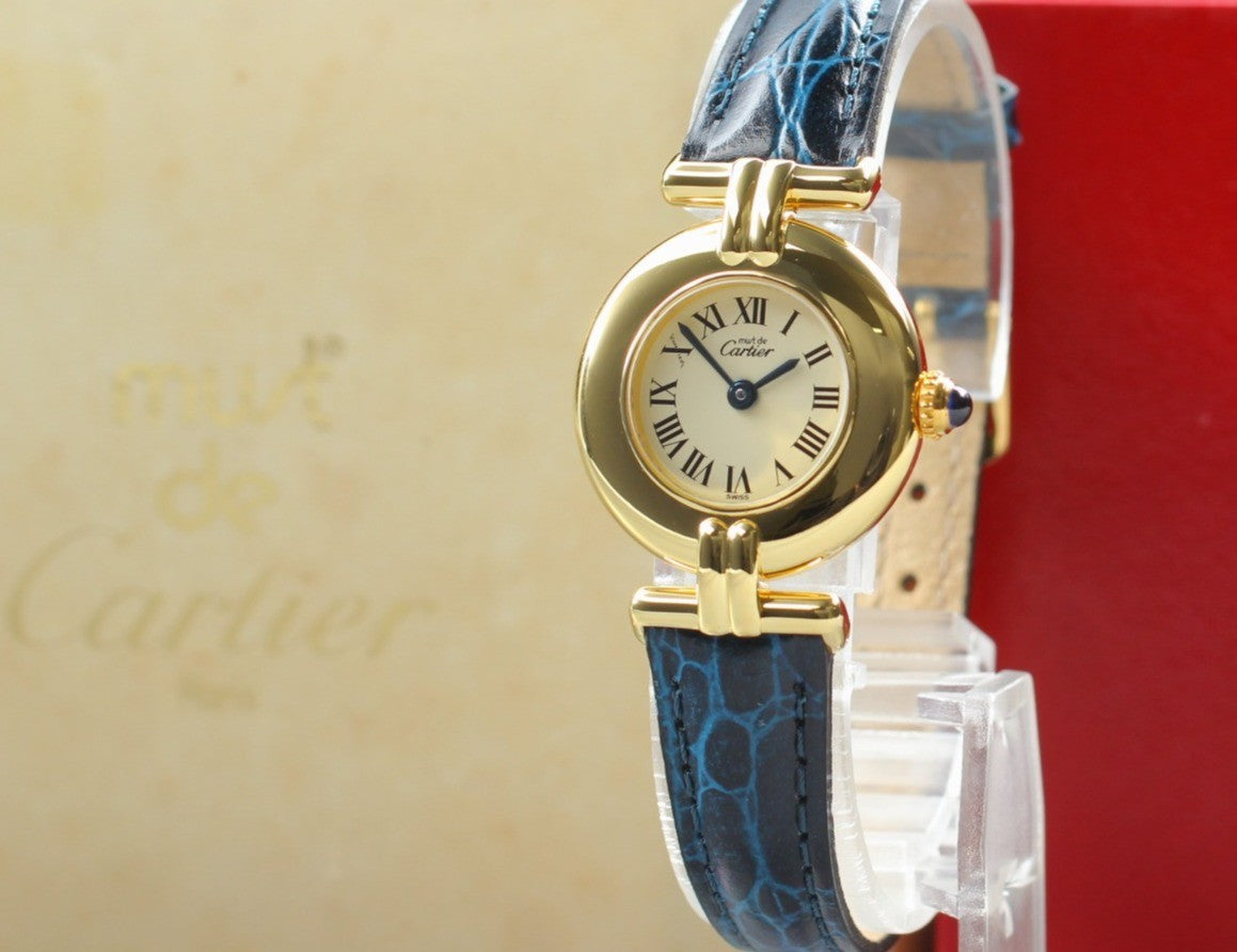 Vintage Cartier Must Colisee Vermeil 590002 Blue Gold Women's Quartz Watch [Box]