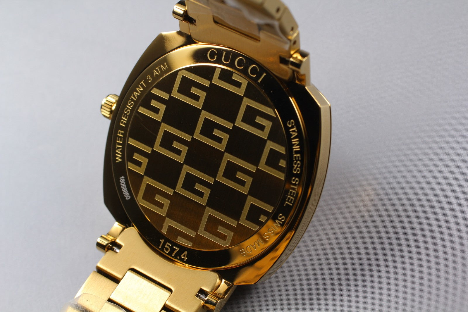 [MINT Box] GUCCI Grip 157.4 YA157403 35mm Gold GG Man's Quartz Watch From JAPAN