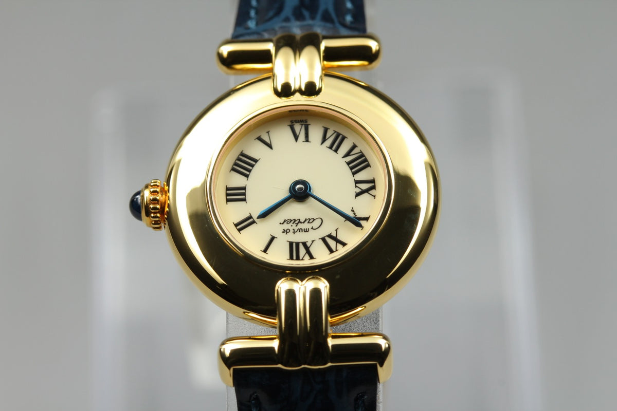 Cartier Must Colisee Vermeil 590002 Blue Gold Women's Quartz Watch Vintage [Box]