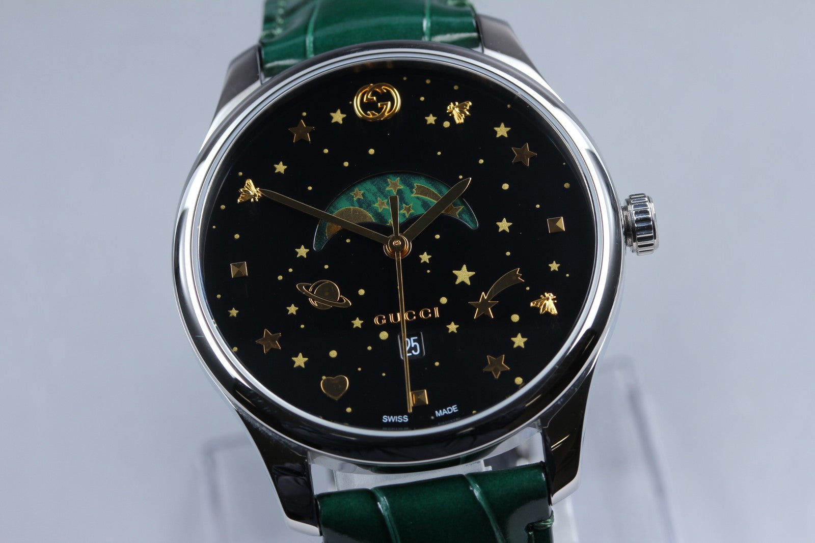 [Near MINT- Box] Gucci G-Timeless Moonphase 126.3 YA126326 Black Men's Qz Watch