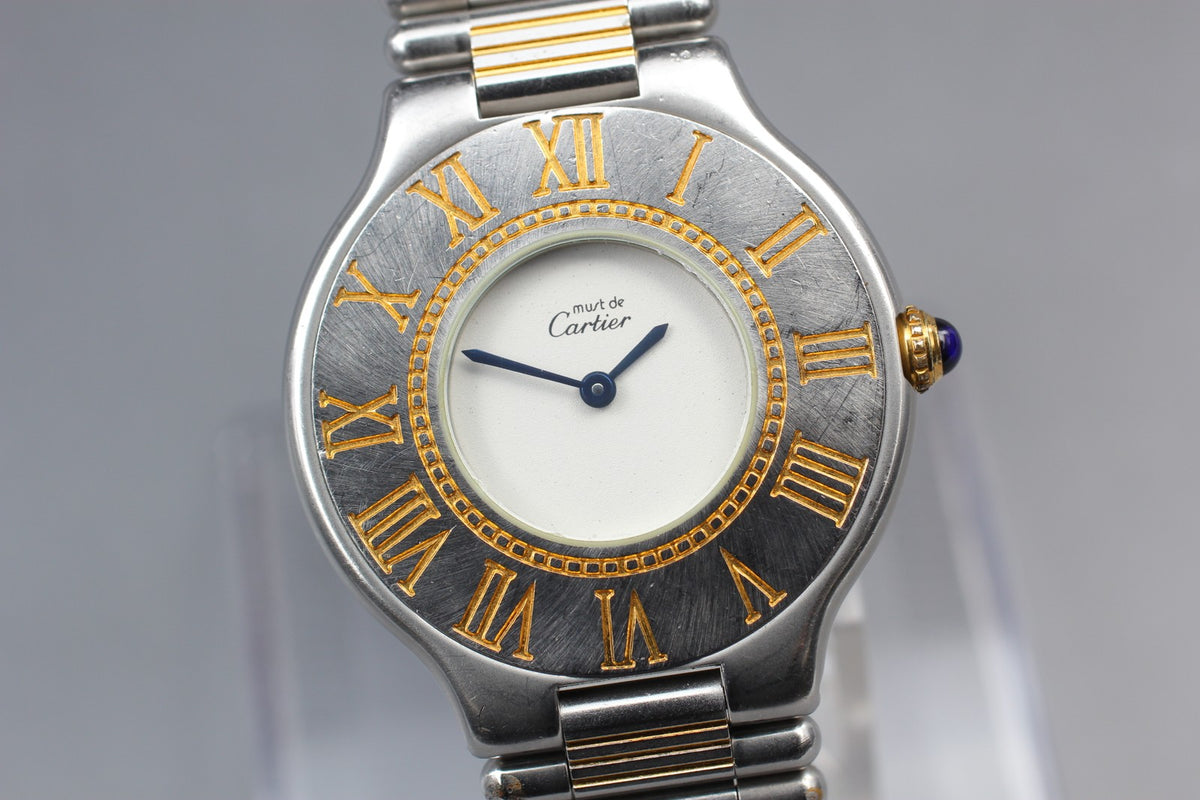 Vintage Cartier Must de Cartier 21 31mm Silver Gold Unisex Quartz Watch Pouch