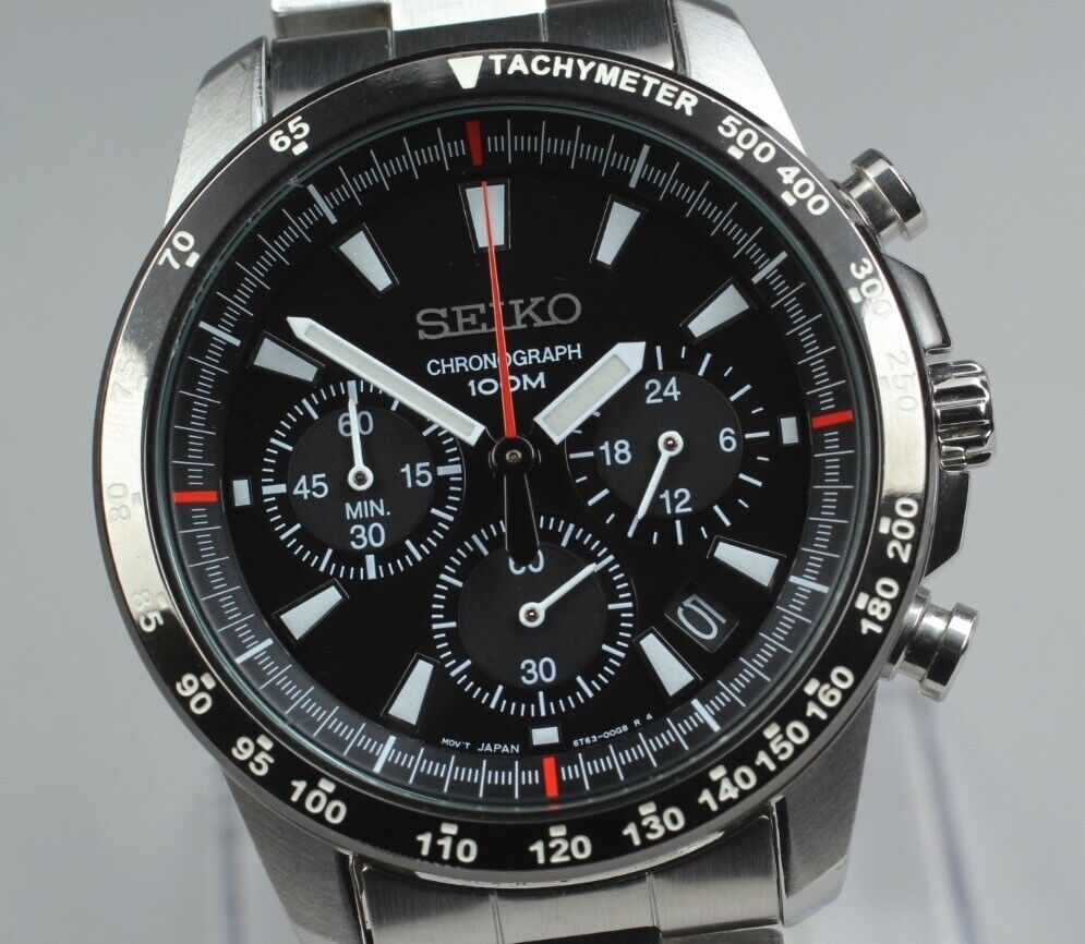 [Exc+5] SEIKO Chronograph 6T63-00D0 SSB031 Black Dial Quartz Men's Watch JAPAN