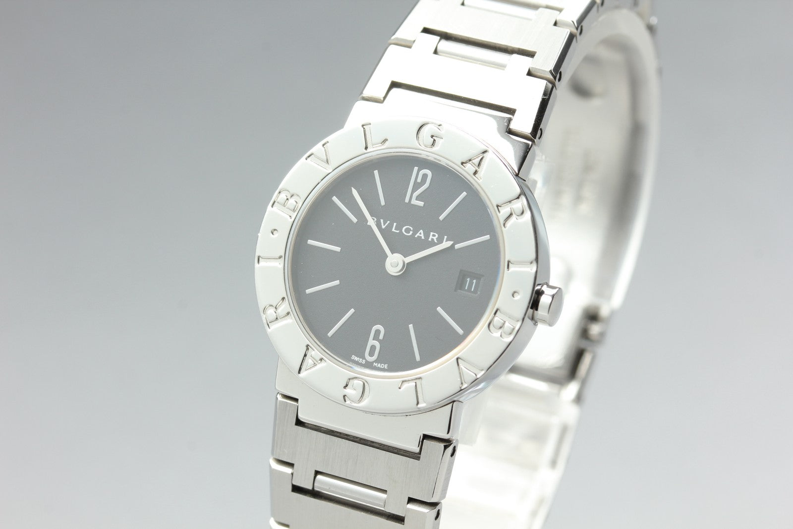 New Batt BVLGARI BB26SS Black Dial Quartz Date Women's Watch 26mm Used JAPAN