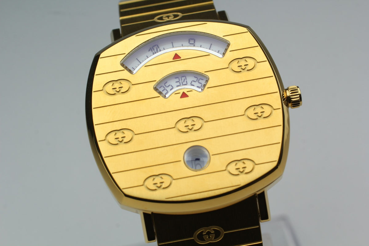 [MINT Box] GUCCI Grip 157.4 Gold 35mm GG Man's Quartz Watch From JAPAN