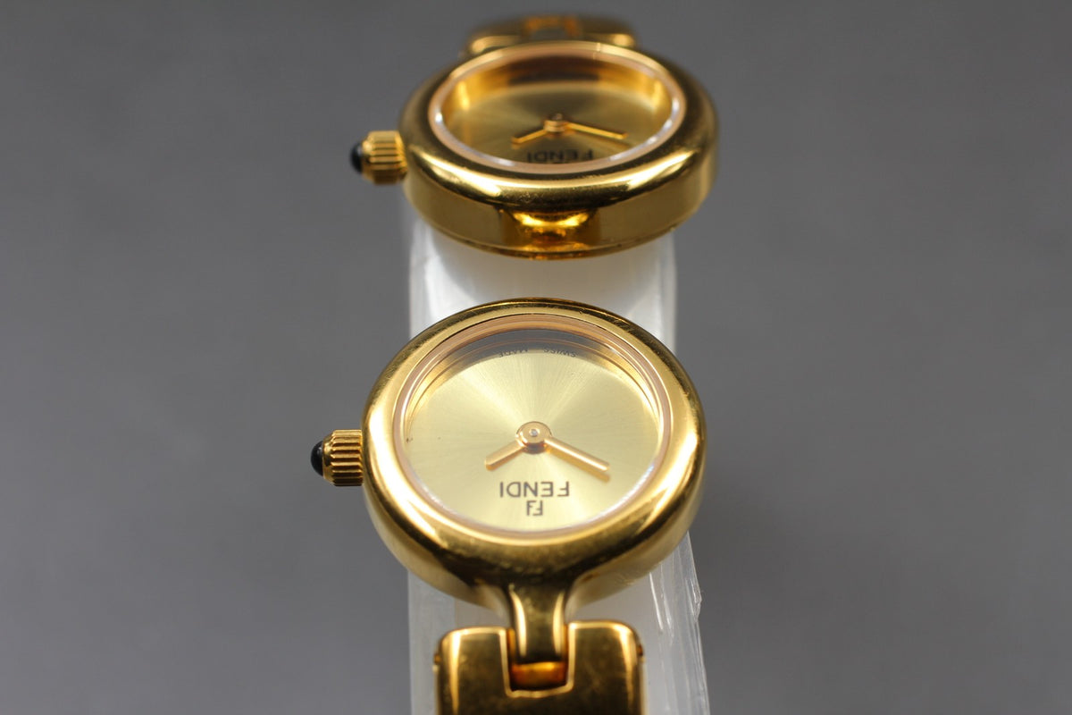 Vintage [Exc+5 Box] FENDI 620L Dual Time Gold Bangle Women's Quartz Watch JAPAN