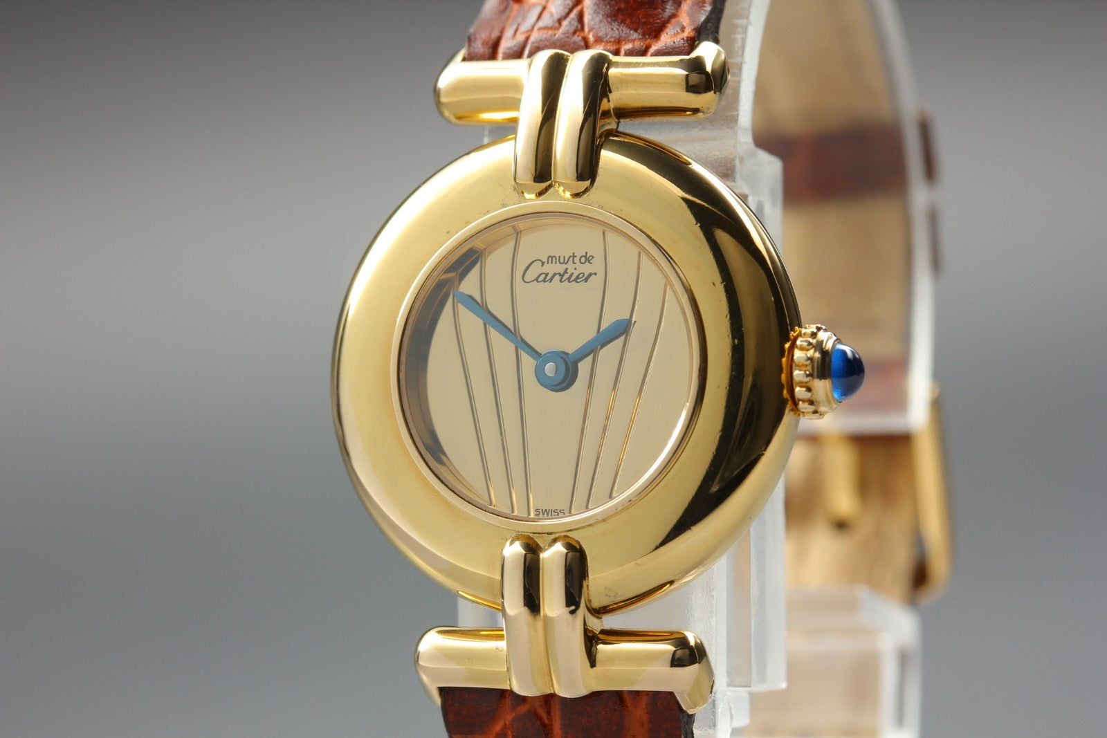 Vintage Cartier Must Colisee Vermeil 590002 Gold Brown Women's Qz Watch [Box]