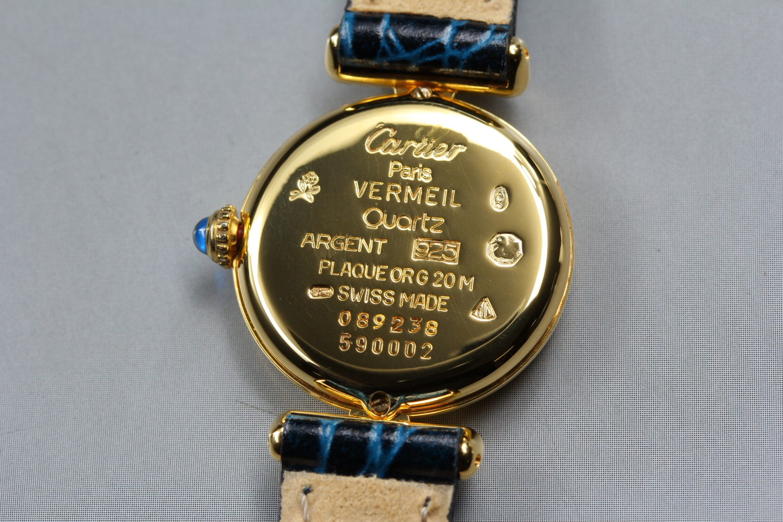 Vintage Cartier Must Colisee Vermeil 590002 Blue Gold Women's Qz Watch [Pouch]