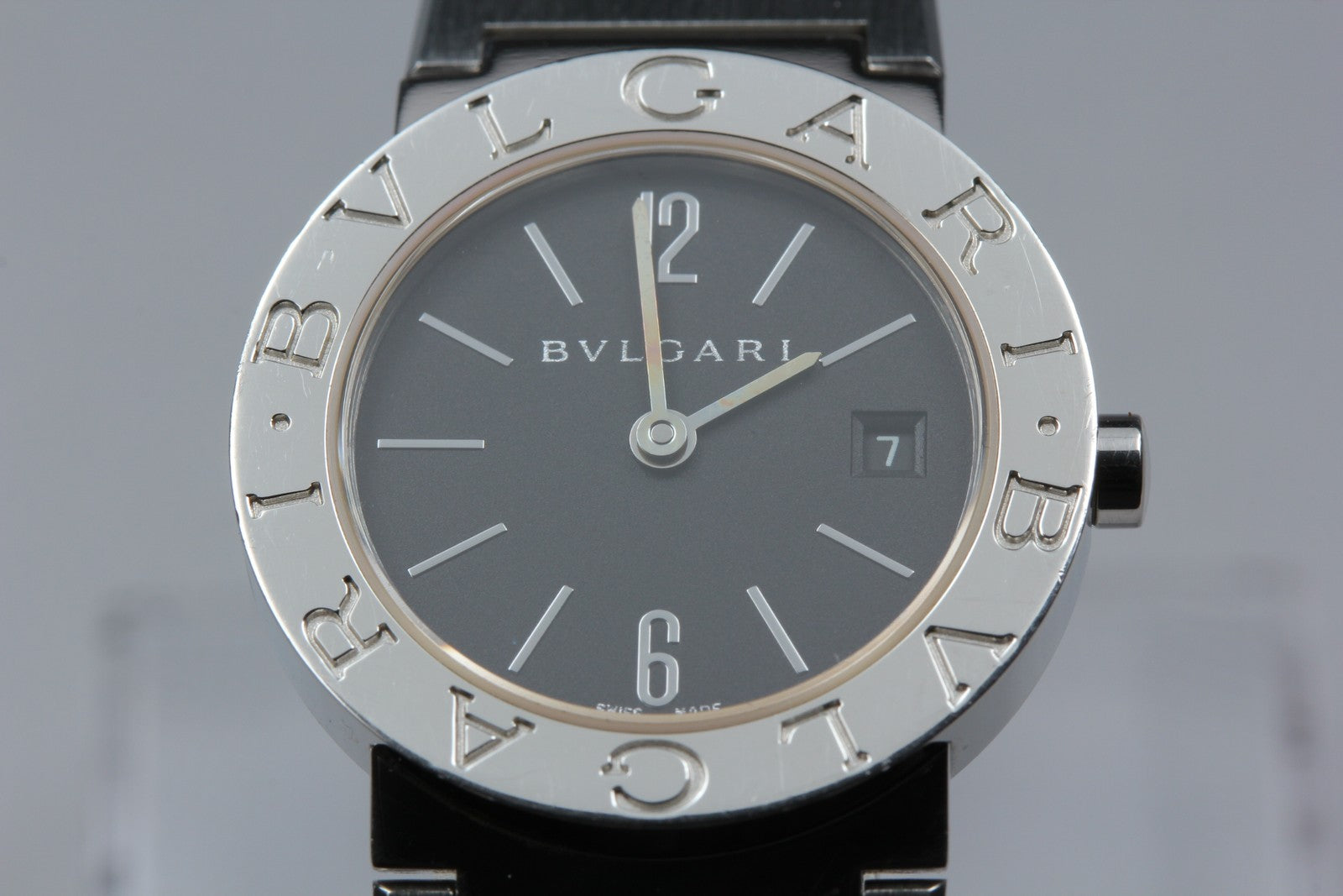New Batt BVLGARI BB26SS Black Dial Quartz Date Women's Watch  26mm Used JAPAN