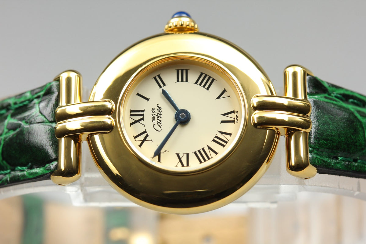 Cartier Must Colisee Vermeil 590002 Green Gold Womens Quartz Watch Vintage [Box]