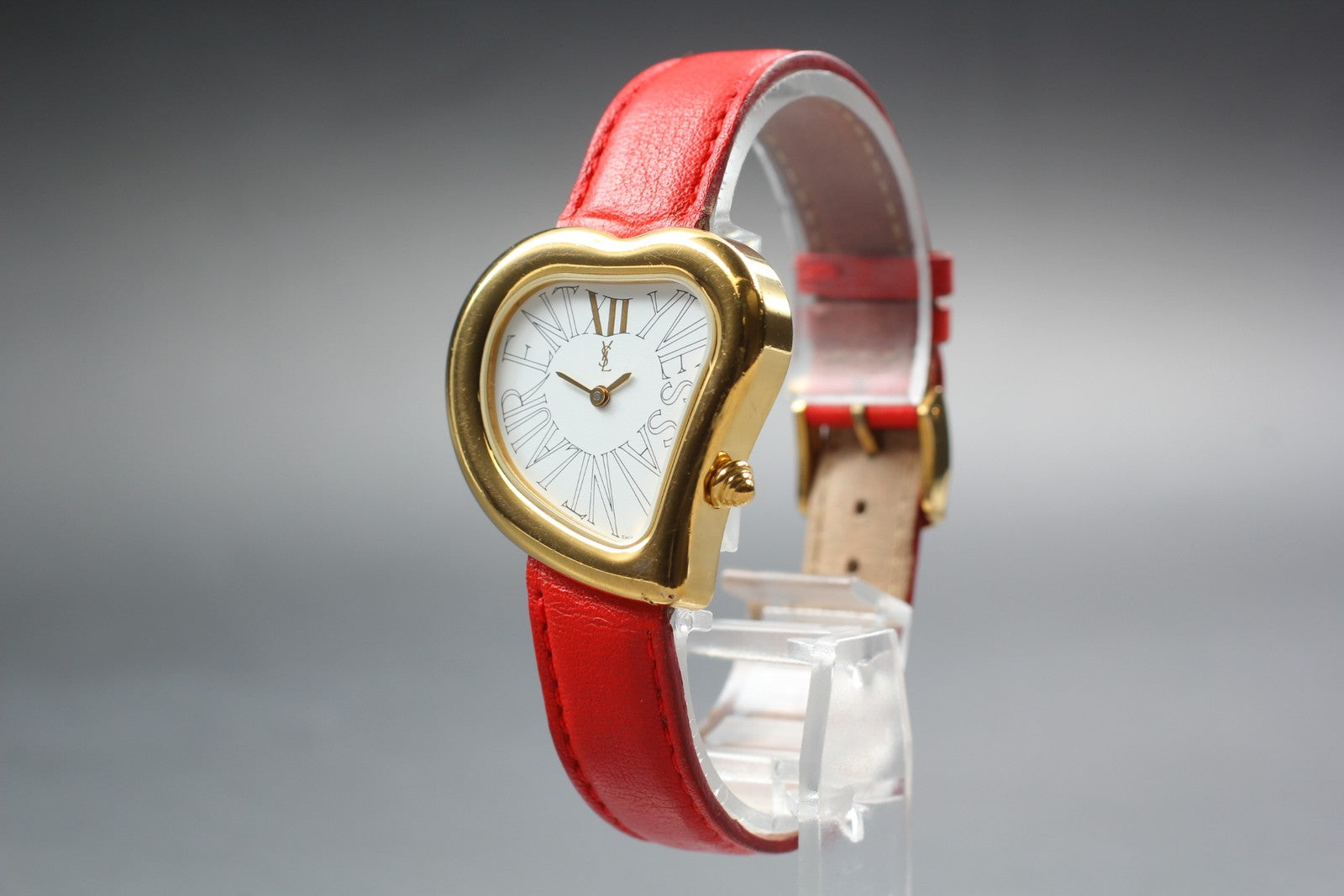 [Exc+5] Yves Saint Laurent Heart Gold Red 30mm Women's Watch Quartz JAPAN