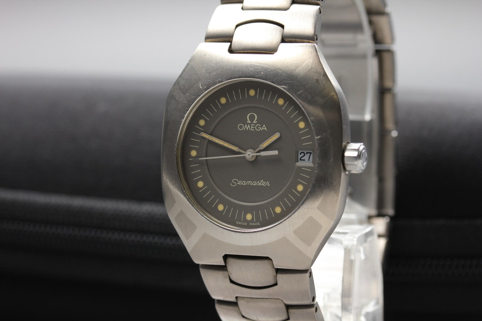 New Batt OMEGA Seamaster Polaris Cal.1430 Gray Quartz Date Boy's Watch 31mm JP