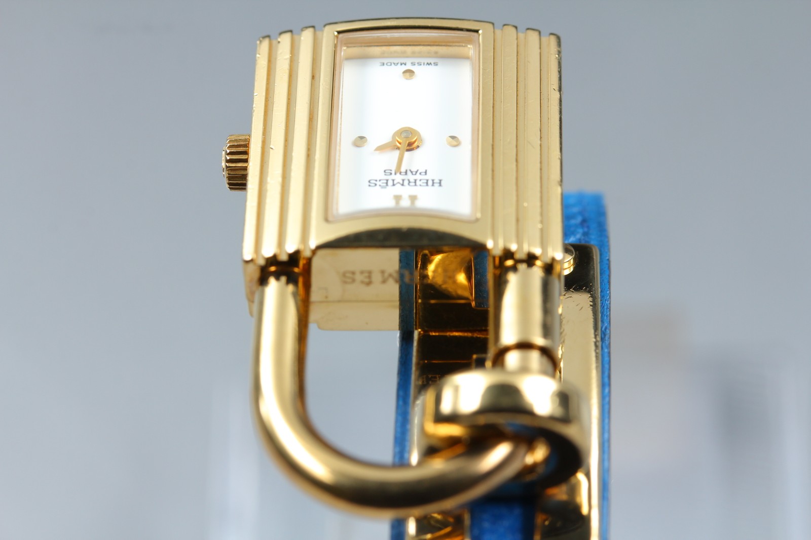 Vintage HERMES Kelly Watch Gold Blue "Z" Woman's Quartz Watch JAPAN [Box]