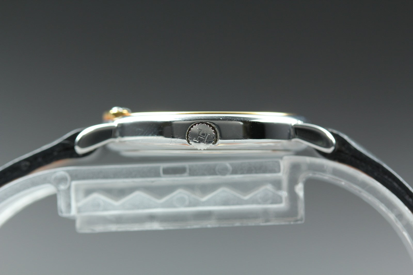 Vintage HERMES Meteor White Dial Gray "P" 24mm Woman's Watch Quartz  [w /Box]