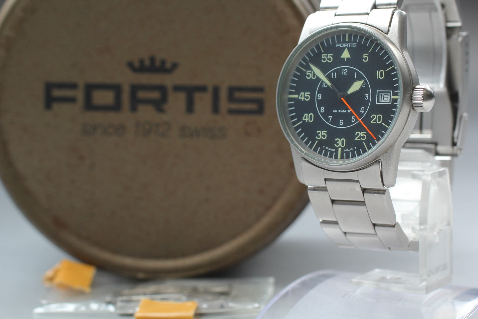 FORTIS Flieger 620.10.46 Automatic Black Men's Date Watch 34mm JAPAN Exc+5*Box