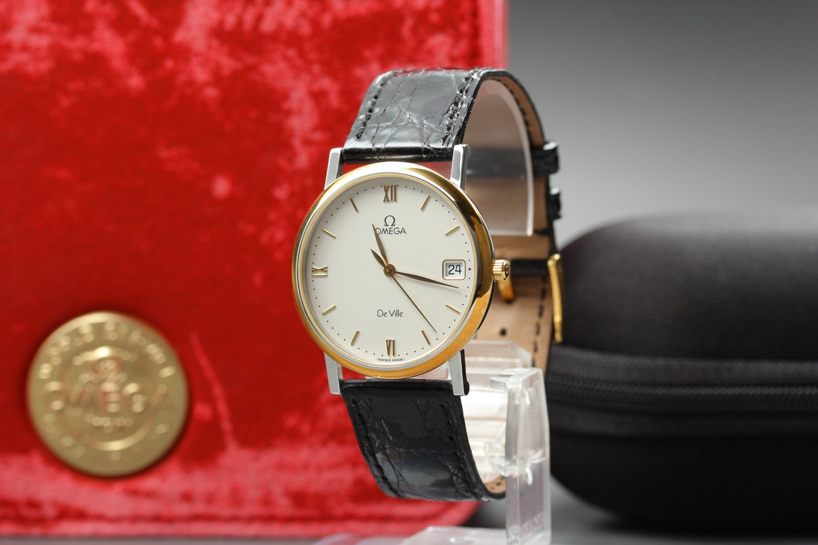 New Batt　OMEGA De Ville Cal.1532 Quartz Gold Date Men's Watch 32mm JP Exc+5*Box