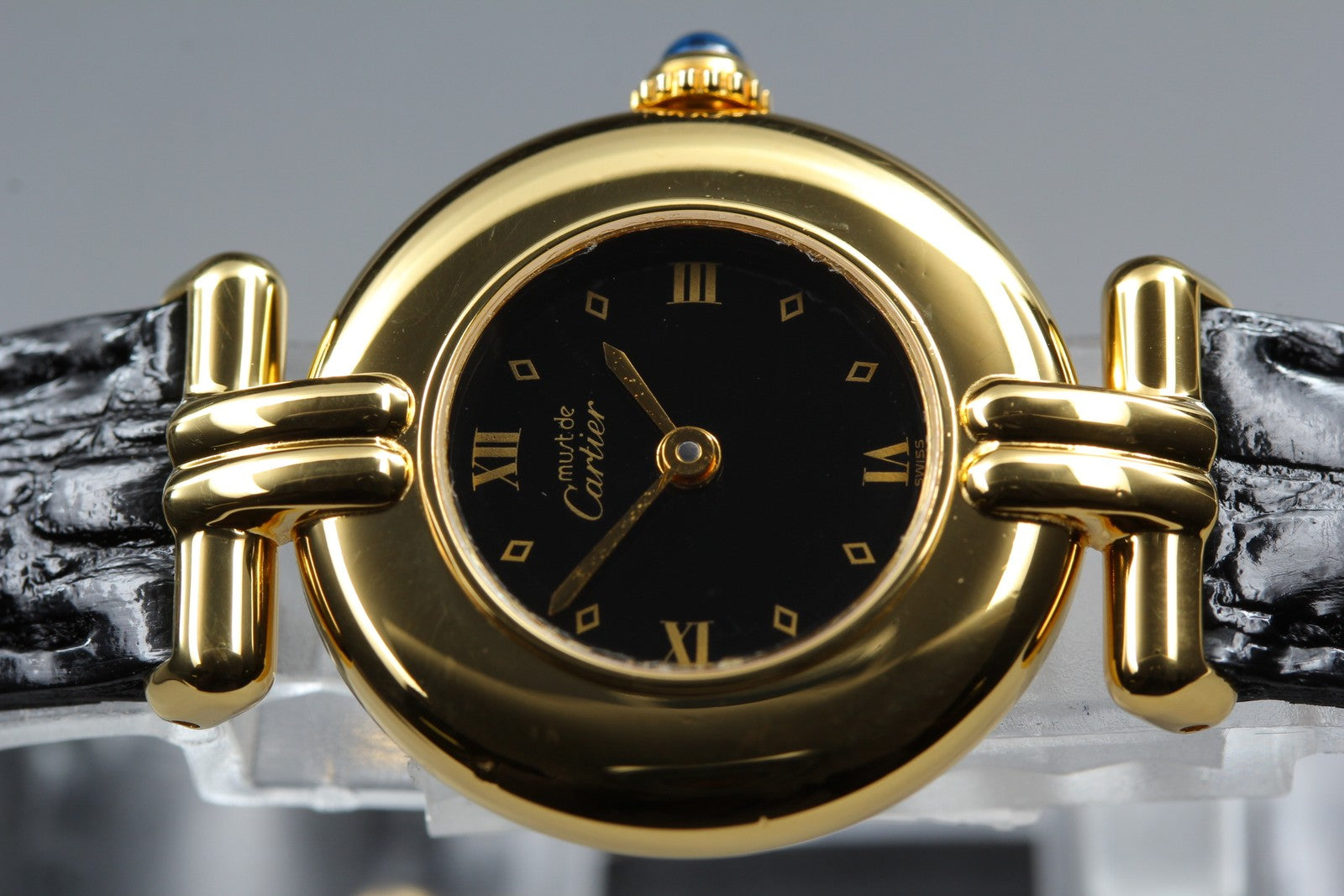 Vintage Cartier Must Colisee Vermeil 590002 Black Women's Quartz Watch [w/Box]