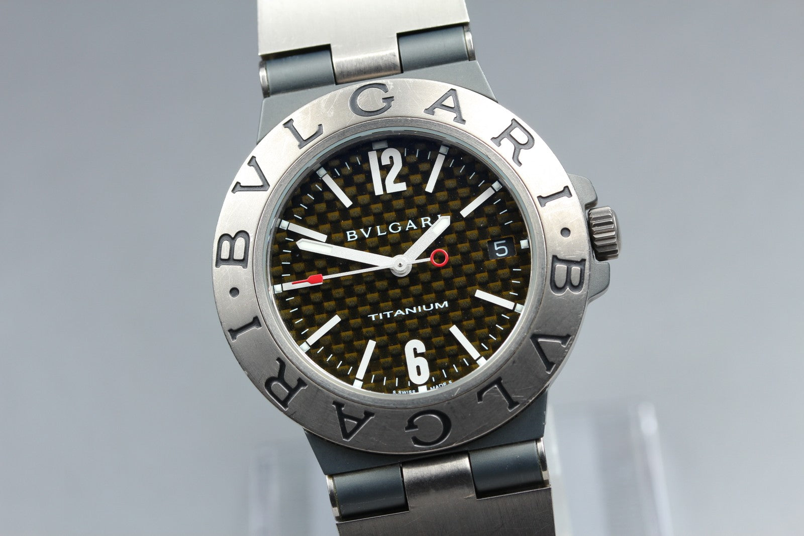 Vintage BVLGARI Diagono TI38TA Automatic Black Date Men's Watch 38mm From JAPAN