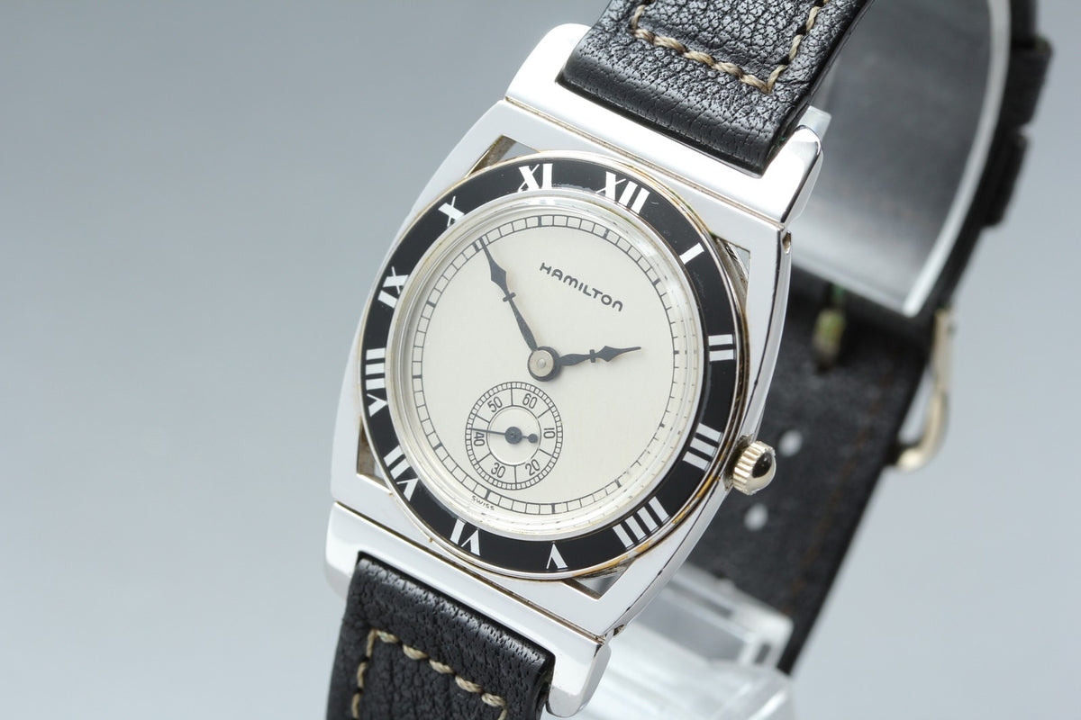 Vintage Hamilton piping Rock Quartz 18k White Gold EP Women's Watch 29mm JAPAN
