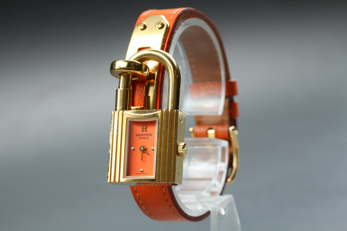 [Overhauled /Box] HERMES Kelly Watch Orange Dial Gold "A" Woman's Watch Quartz