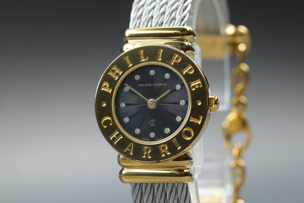 PHILIPPE CHARRIOL St.Tropez Black 12P Stones 7007901 24mm Qz Women's Watch [Box]