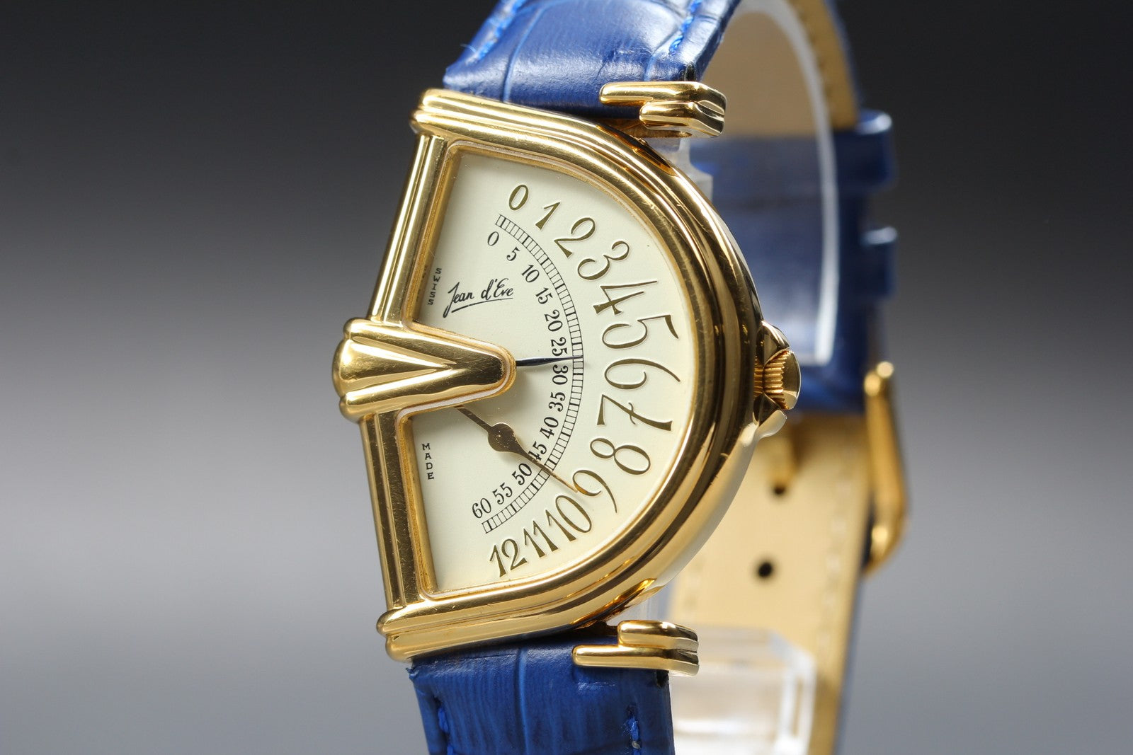 Vintage Jean d'eve Sectora Gold 30mm Blue Ivory Dial Unisex Quartz Watch