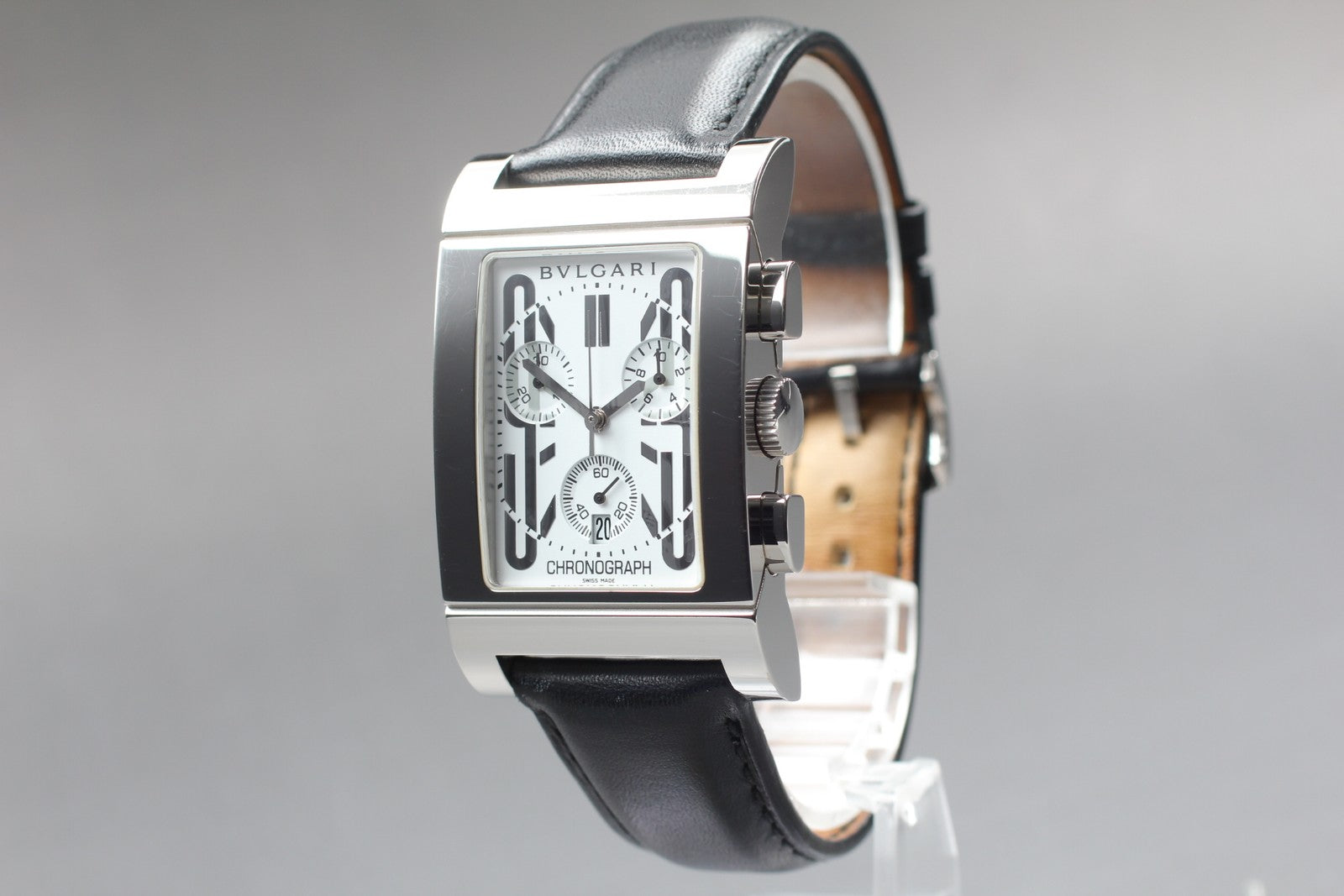 [Exc+5] BVLGARI Rettangolo RTC49S Chronograph White Dial Men's Quartz Watch