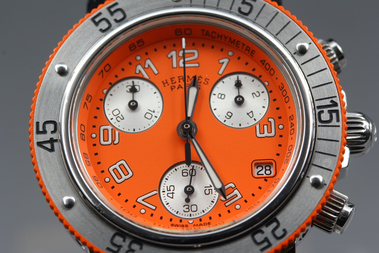 Hermes Clipper Diver Chronograph CL2.316 Orange 32mm Woman's Quartz Watch [Box]