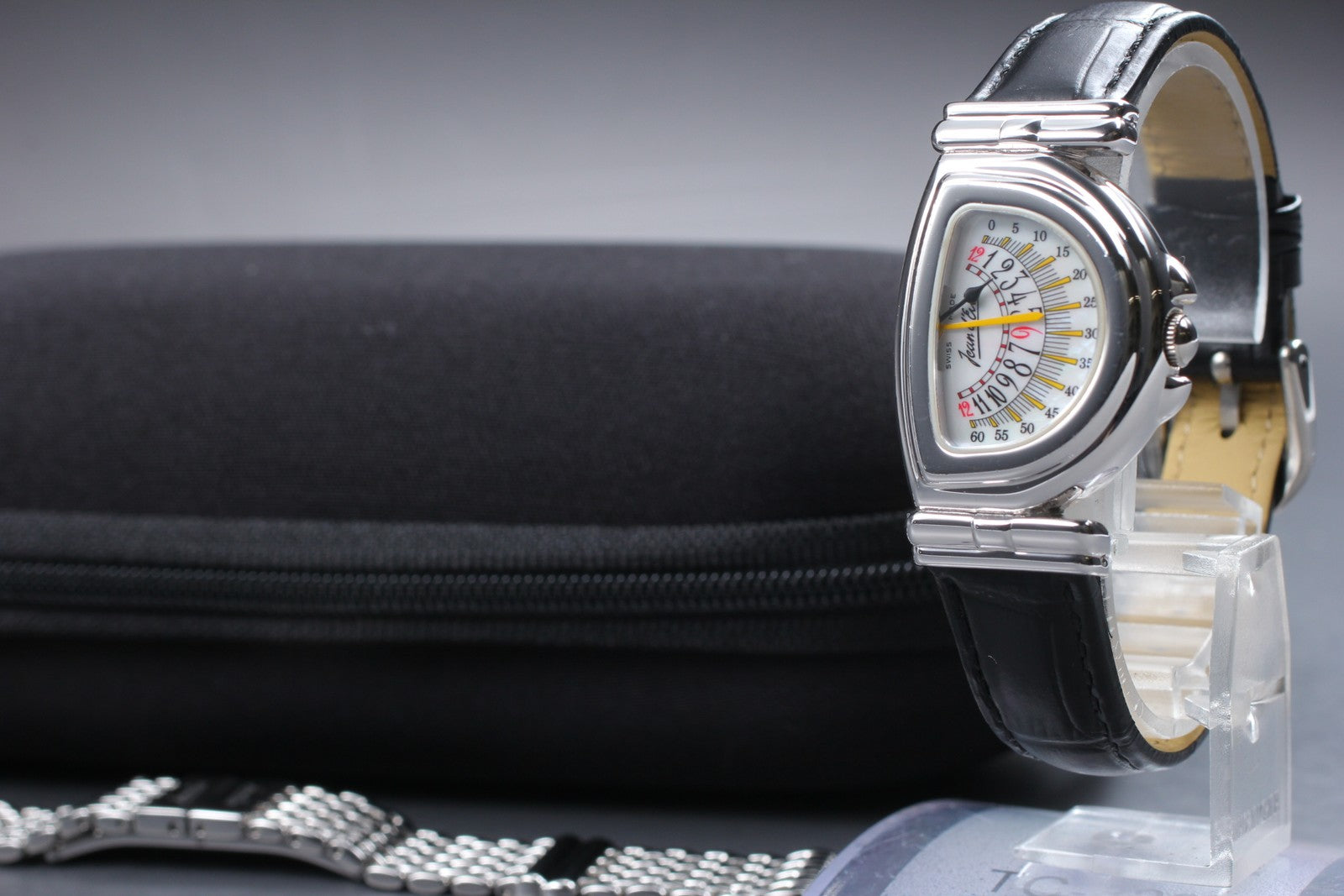 Vintage [Exc+5] Jean d'eve Sectora Silver 24mm Yellow Women's Quartz Watch JAPAN