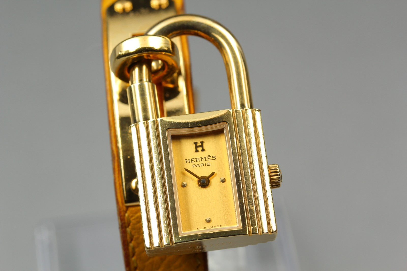 Vintage HERMES Kelly Stainless Gold Dial Quartz Women's Watch 20mm JAPAN Box