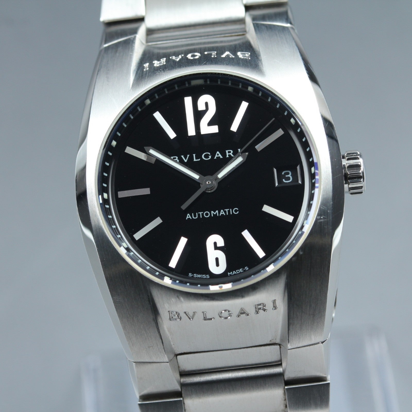 BVLGARI Ergon EG35S Black Dial Automatic Date Black Men's Watch 35mm JAPAN Box