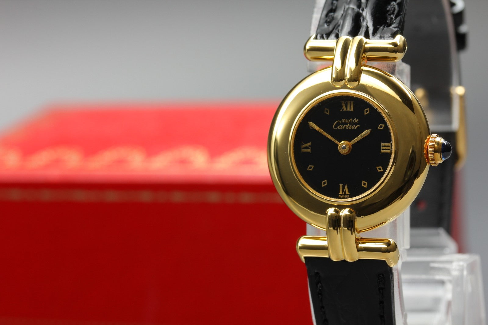 Vintage Cartier Must Colisee Vermeil 590002 Black Gold Women's Qz Watch [Box]