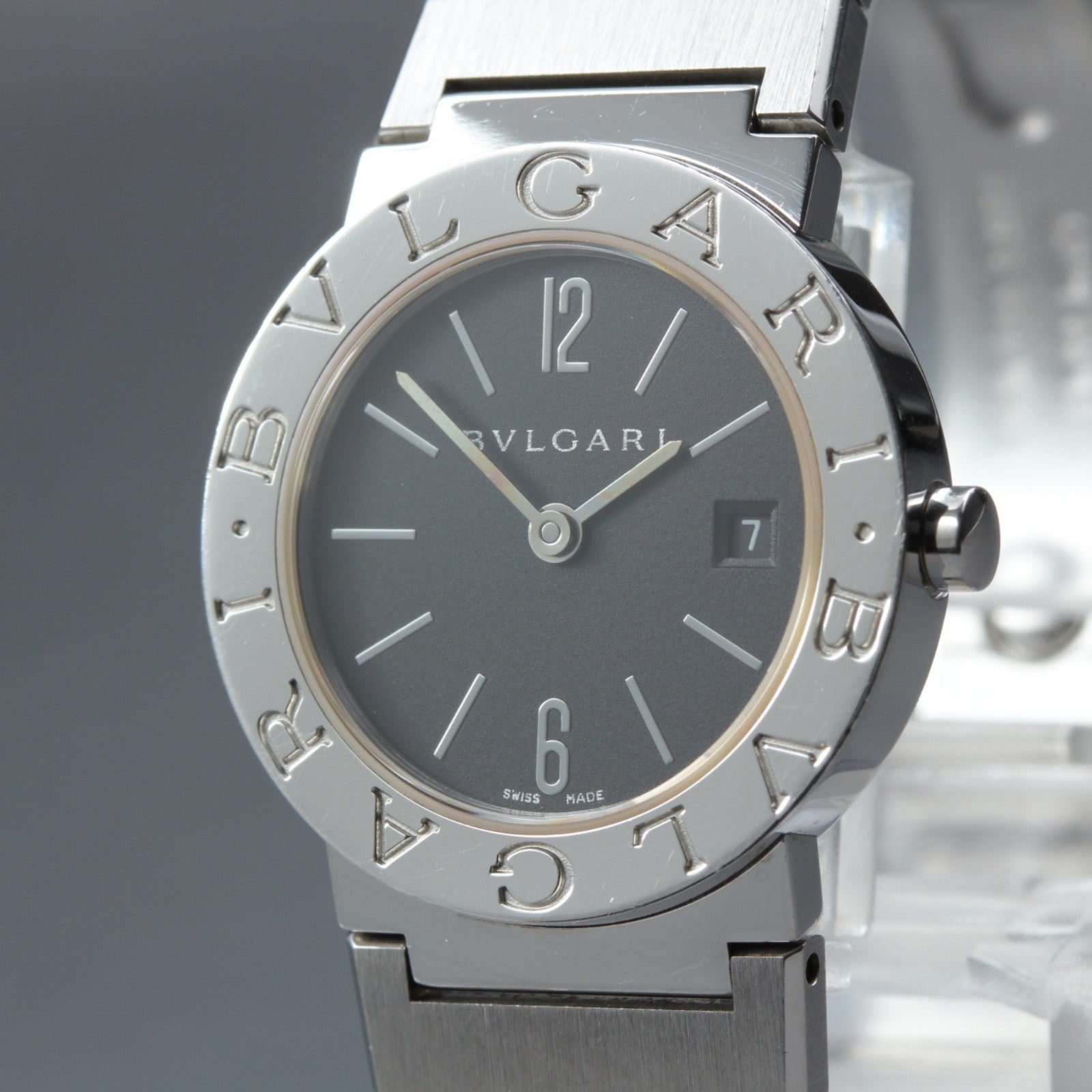 New Batt BVLGARI BB26SS Black Dial Quartz Date Women's Watch  26mm Used JAPAN