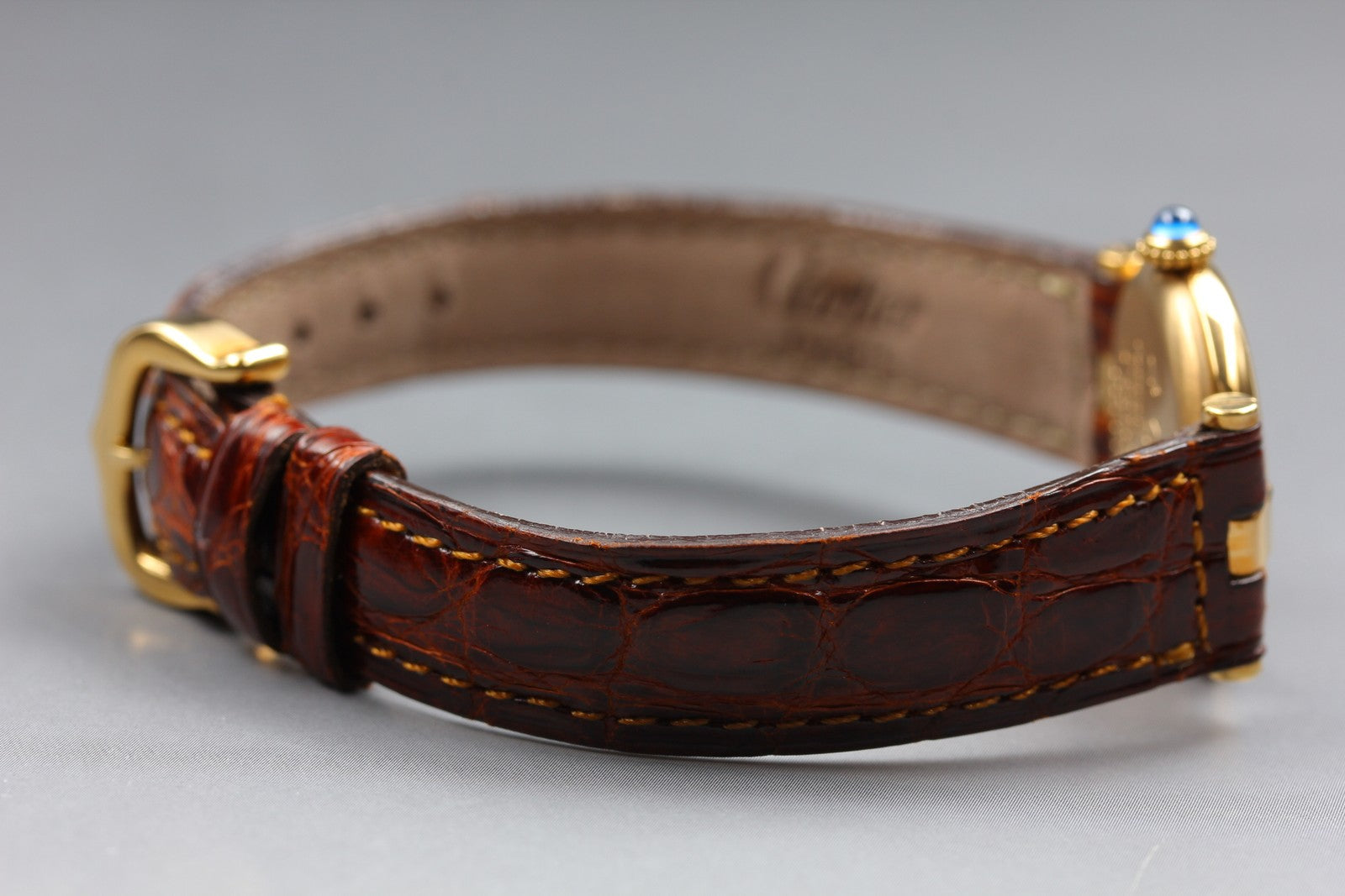 Vintage Cartier Must Vendome Vermeil 590004 Gold 23mm Brown Women's Qz Watch
