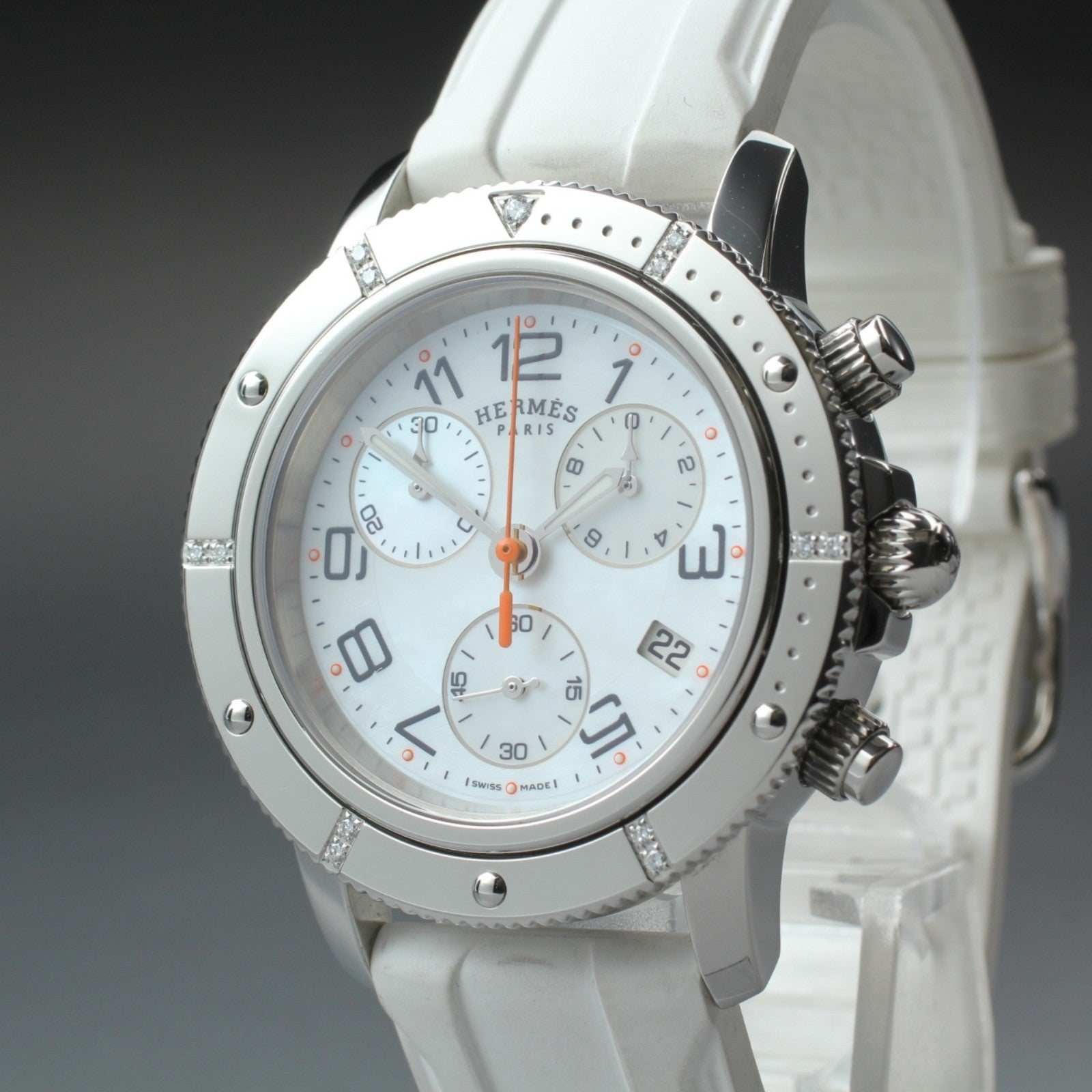 New Batt HERMES Clipper CP2.430 Quartz White Chronograph Men’s Watch 36mm JP Box
