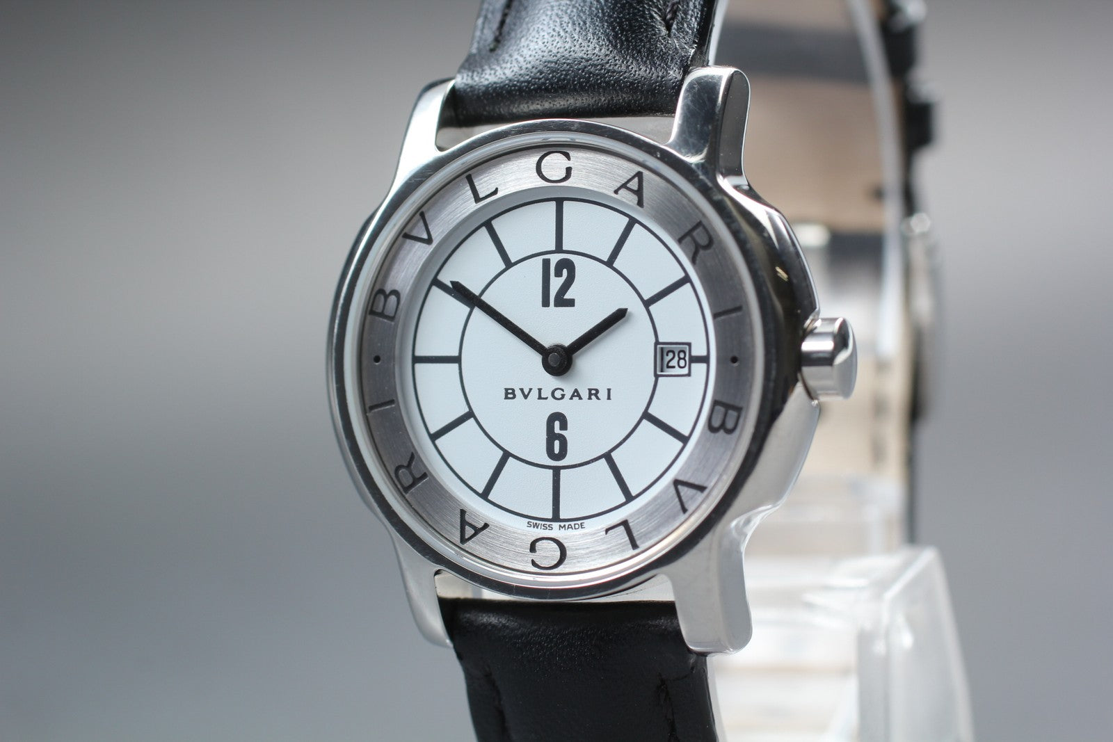 [Exc+5 Box] BVLGARI Solotempo ST29S Date Black Silver Women's Quartz Watch