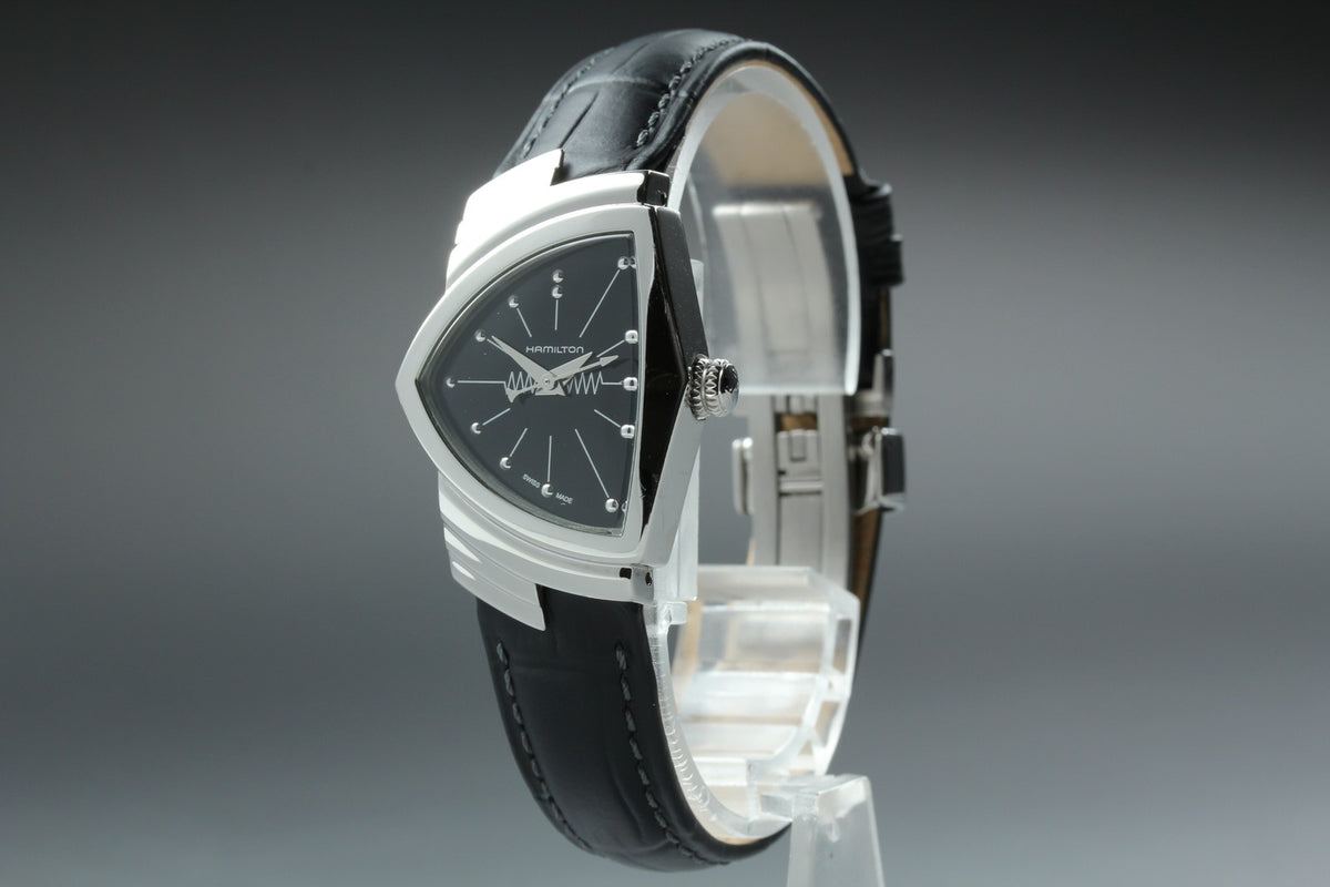 [Exc+5] New Batt HAMILTON Ventura H242112 Quartz Black Women's Watch 24mm JAPAN