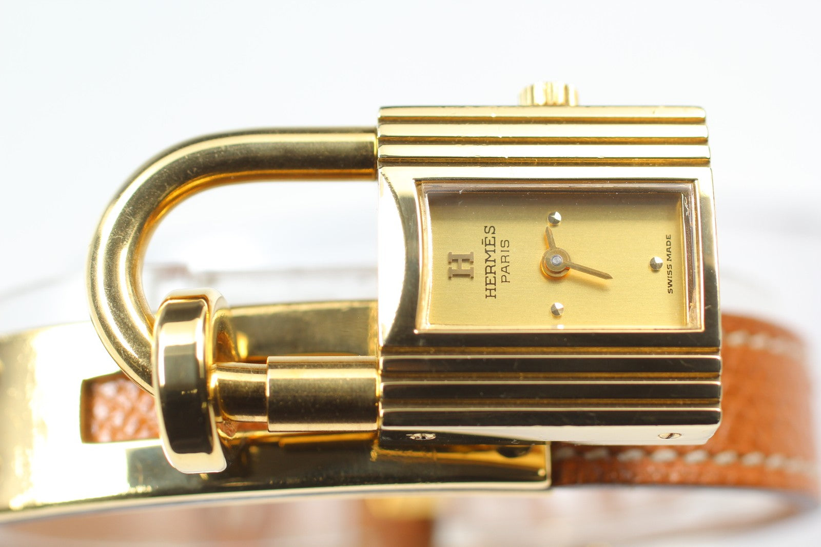 Vintage HERMES Kelly Watch Gold Brown Leather "U" Woman's Quartz Watch [Box]