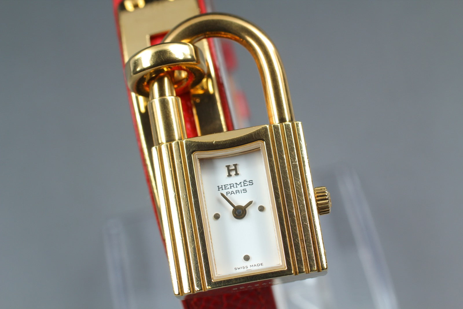 Vintage [Exc+5] HERMES Kelly Watch Gold Red Leather "Z" Woman's Quartz Watch