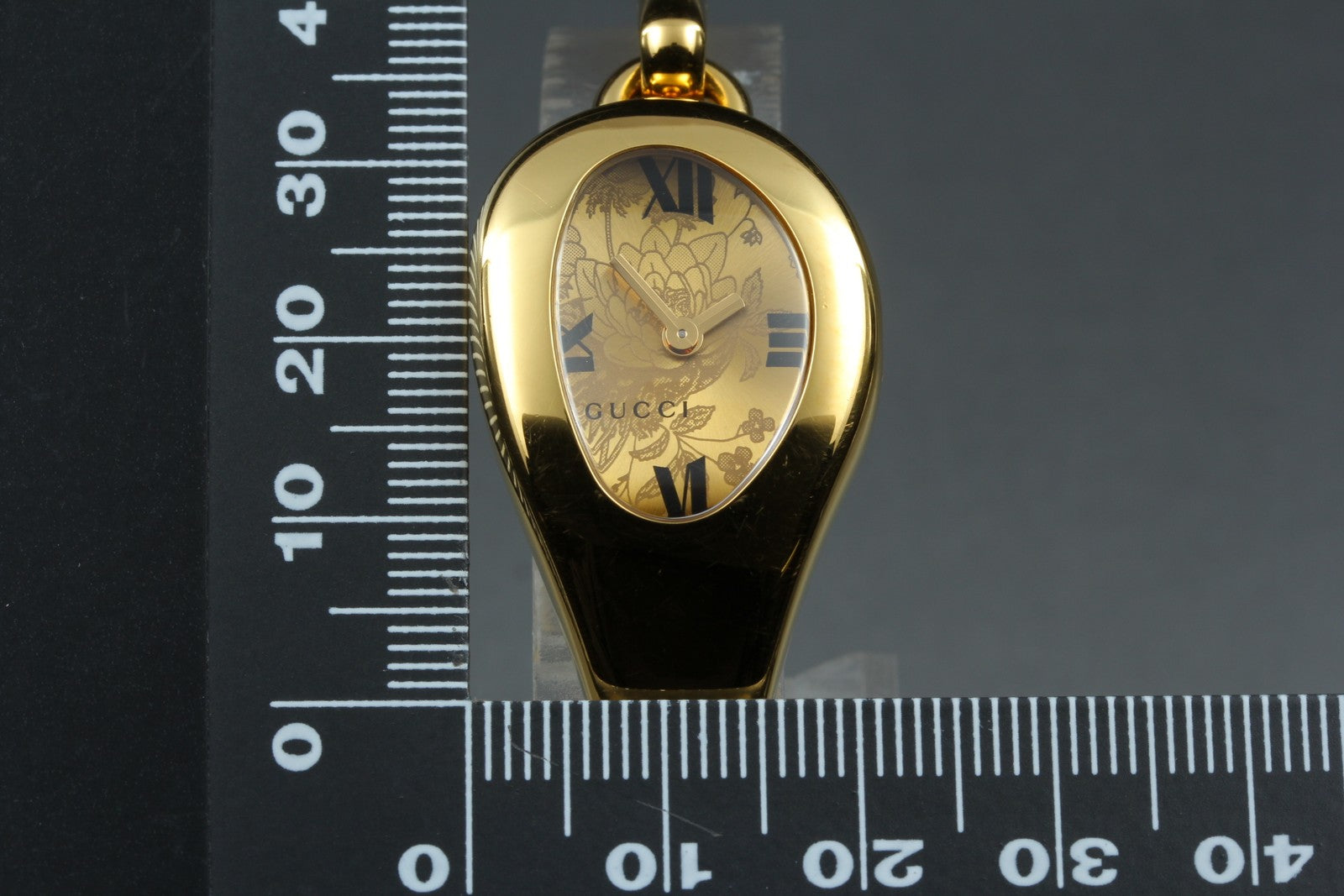 Gucci 103 Horsebit Gold Floral Dial 21 mm Bangle Woman's Quartz Watch
