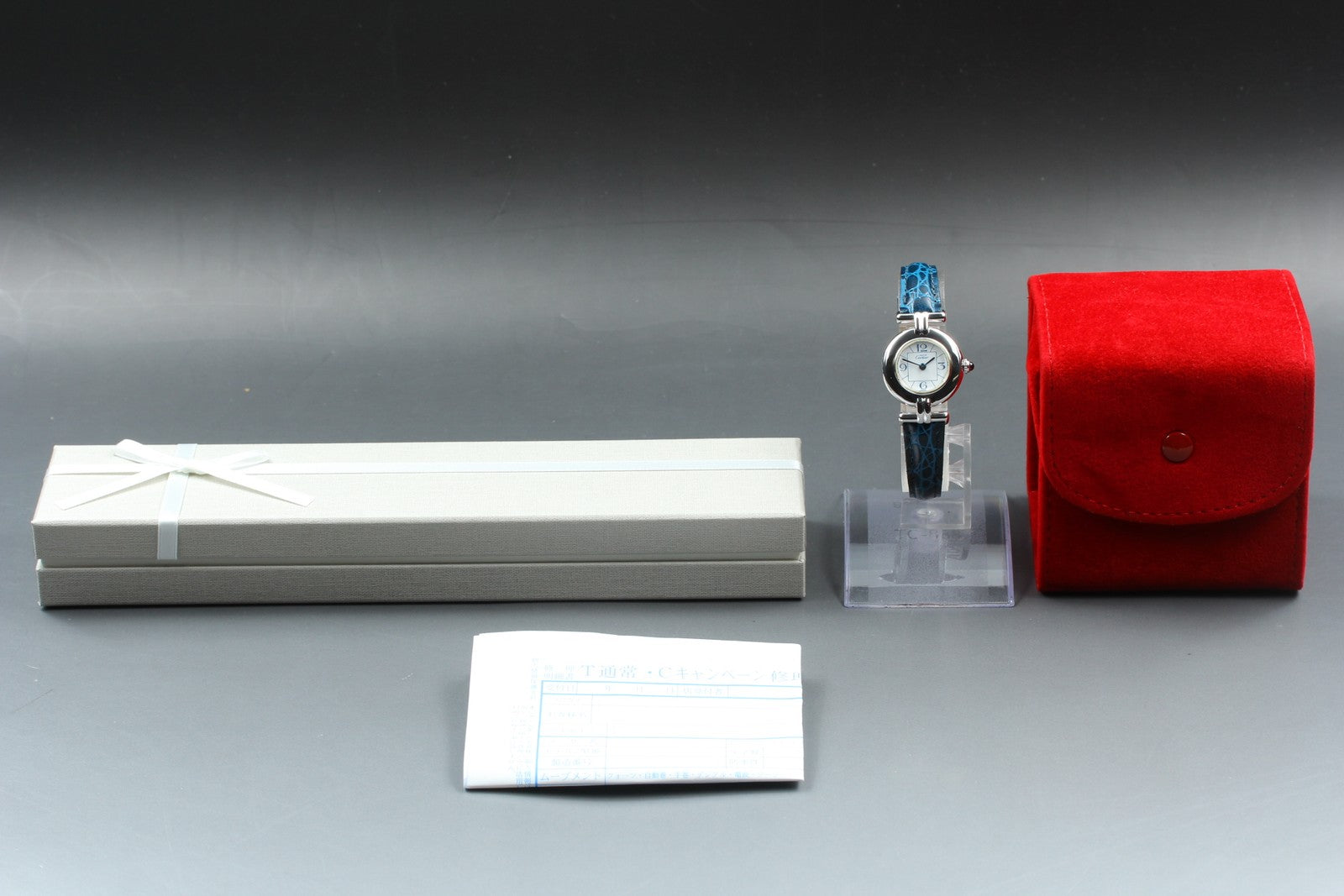 [Overhauled] Cartier Must Colisee Vermeil 2411 Silver Blue Womens Qz Watch Pouch