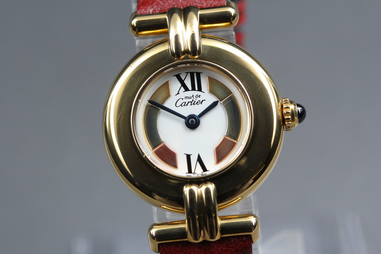 Vintage [Near MINT-] Cartier Must Colisee Vermeil 590002 Red Women's Qz Watch