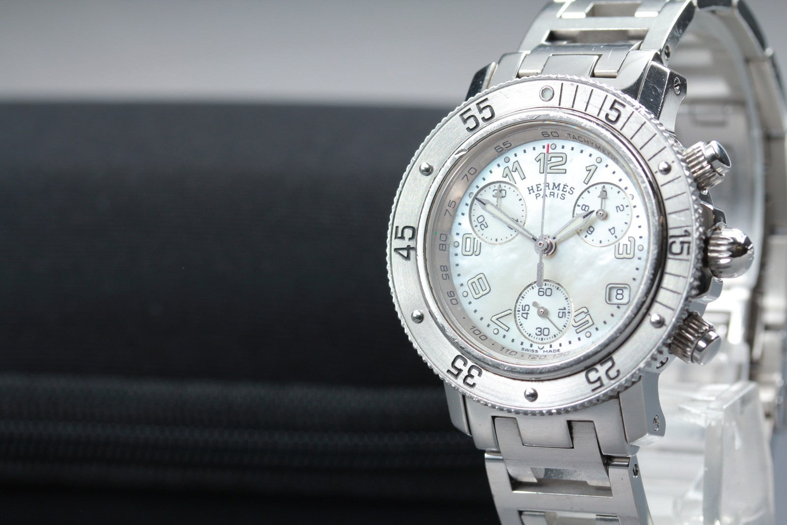 HERMES Clipper CL2.310 White Shell Dial Quartz Diver Women's Watch 34mm JAPAN