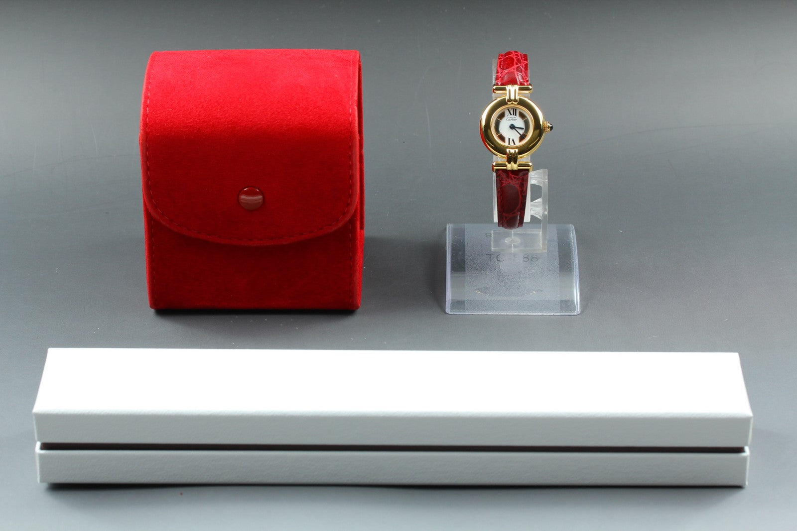 Vintage Cartier Must Colisee Vermeil 590002 Red Women's Quartz Watch [Pouch]