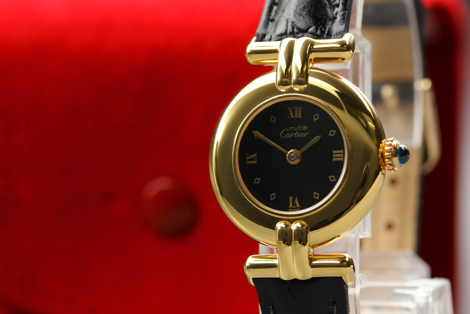 Vintage Cartier Must Colisee Vermeil 590002 Black Dial Gold Women's Quartz Watch