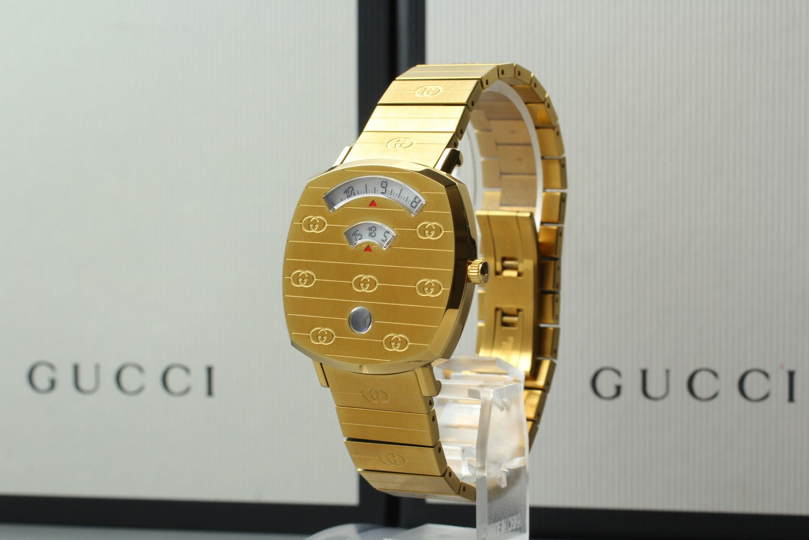 [Near MINT Box] GUCCI Grip 157.4 YA157403 34mm Gold GG Man's Quartz Watch