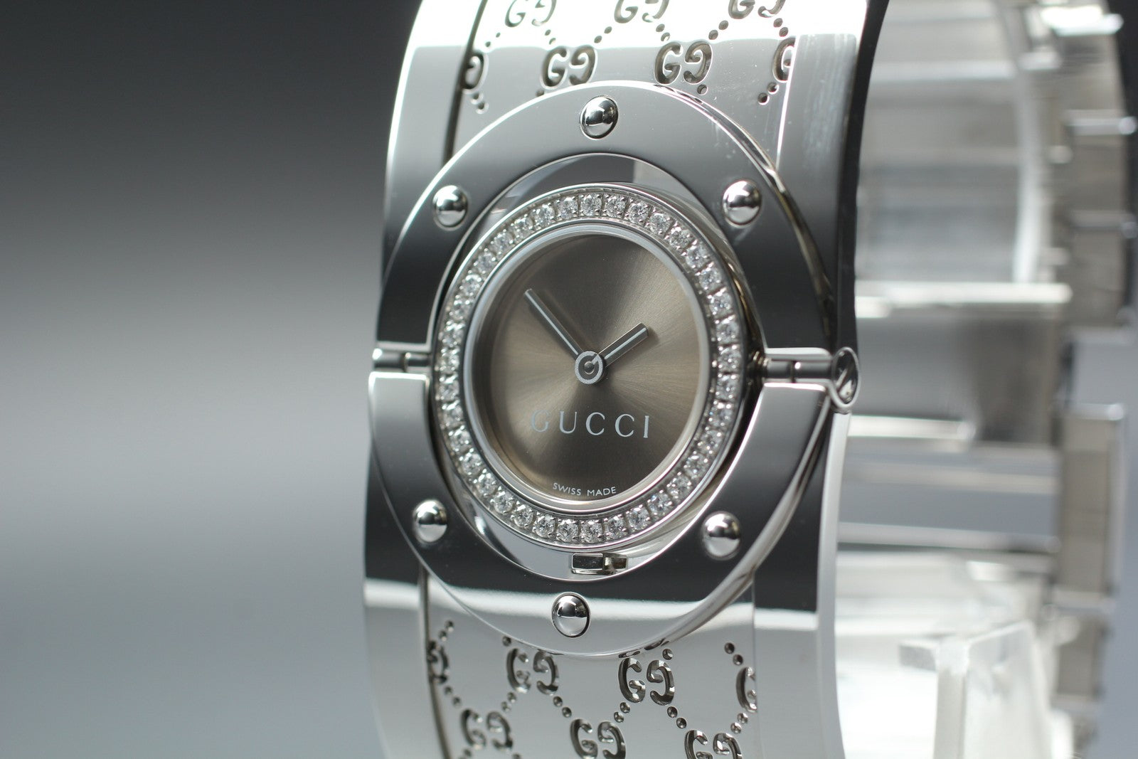 [Exc+5 Box] GUCCI 112 Twirl Diamond Brown Dial YA112416 Woman's Quartz Watch